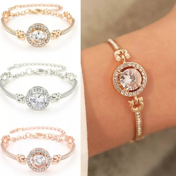 NEW Rose Gold Multilayered Bracelet with Crystals - Picture 3 of 5